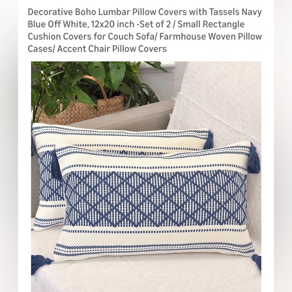 Oveesha decorative pillow cases with tassels, set of 2 size 20x12 NWT